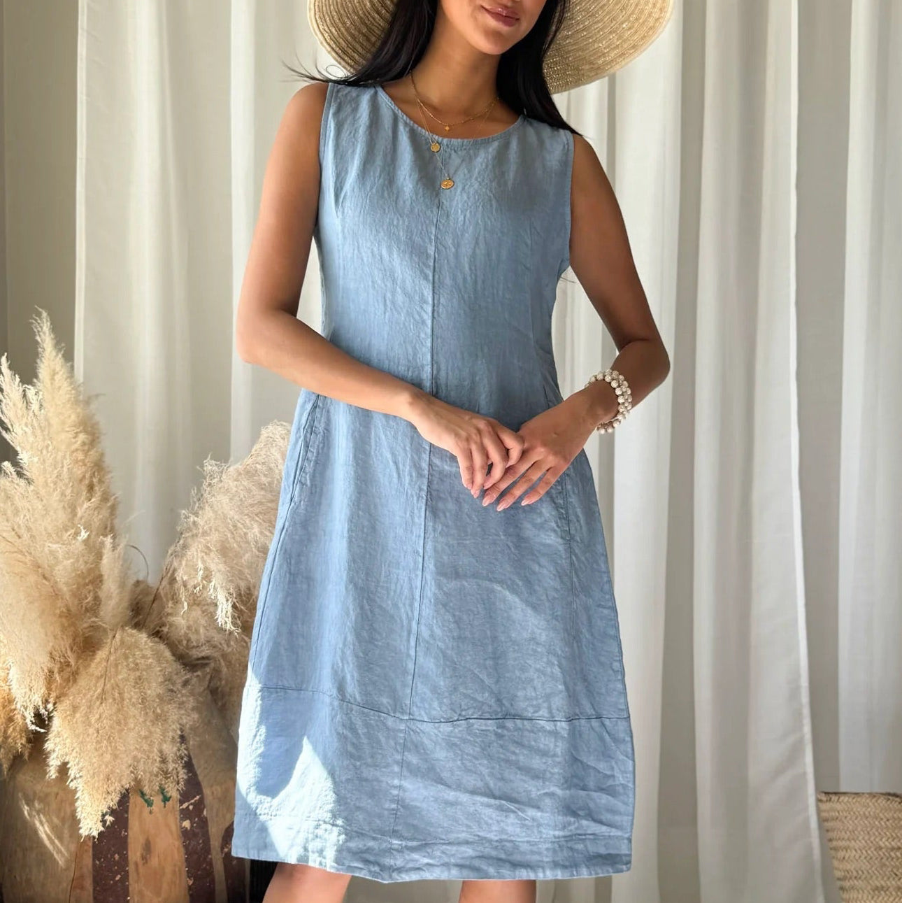 DRESS LINEN, SALMA - DENIM BLUE