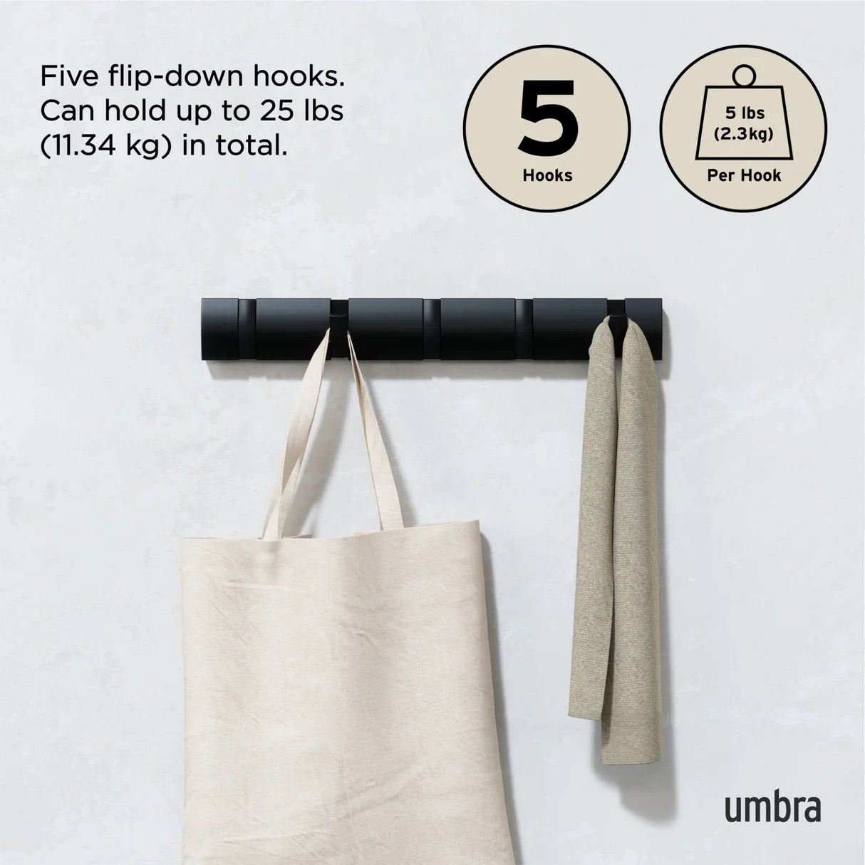 WALL MOUNTED HOOK (FLIP 5) - BLACK