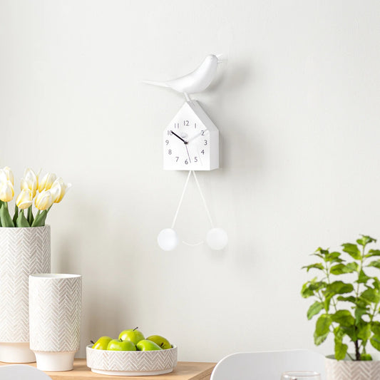 CLOCK, BIRDHOUSE - WHITE