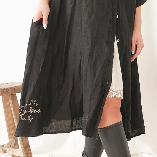 FOOL FOR LOVE LINEN TUNIC - BLACK