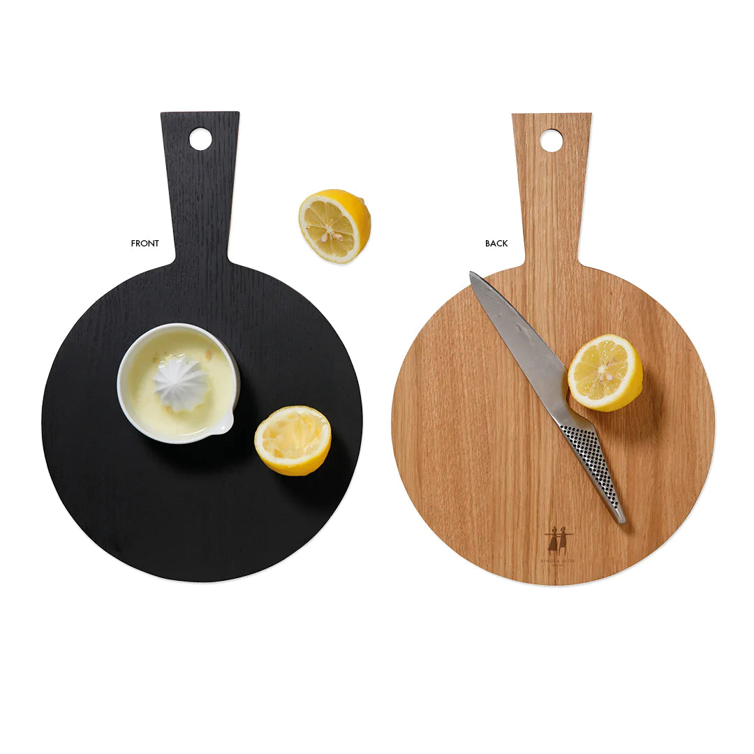 CUTTING BOARD, ROUND - OAK/BLACKBOARD