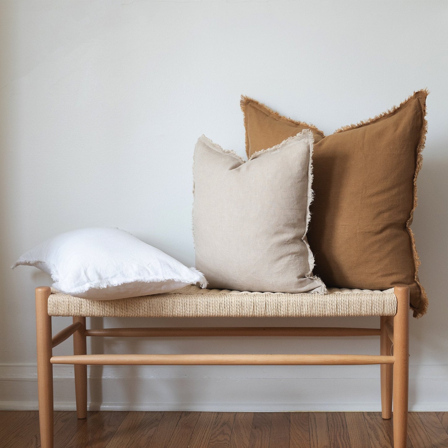 PILLOW, SQUARE FRINGED - LINEN, CAMEL