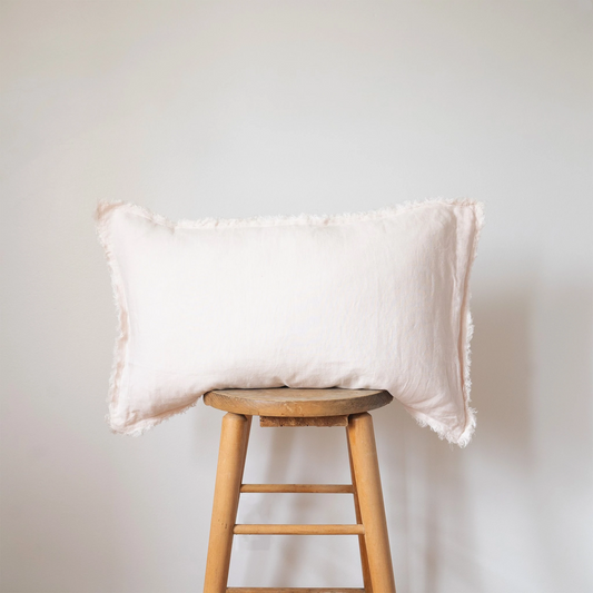 50% OFF! PILLOW, LUMBAR FRINGED / LINEN (BLUSH)