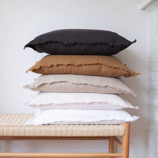 50% OFF! PILLOW, LUMBAR FRINGED / LINEN (BLUSH)